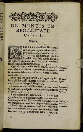 De Mentis Imbecillitate. Caput I.