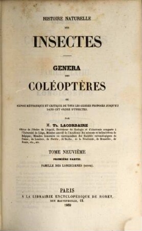 Histoire naturelle des insectes : Genera des Coléoptères ou exposé méthodique et critique de tous les genres proposés jusqu'ici dans cet ordre d'insectes, 9,1. Famille des Longicornes (suite)
