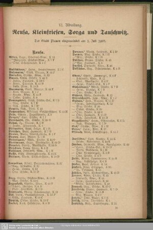 VI. Abteilung. Neusa, Kleinfriesen, Sorga und Tauschwitz : Der Stadt Plauen eingemeindet am 1. Juli 1903