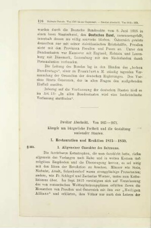 Zweiter Abschnitt. Von 1815-1871. Kämpfe um bürgerliche Freiheit und die Gestaltung nationaler Staaten