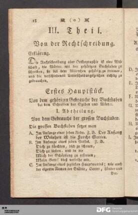 Erstes Hauptstueck. Von dem gehoerigen Gebrauche der Buchstaben bei dem Schreiben der Sylben und Woerter