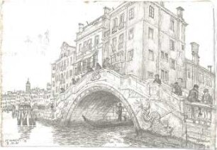 Wach, Hugo; Venedig (Italien); "Venezia ein architektonisches Portrait in Lithographien von H.C.C. Wach. Zweiter Teil: Blatt 37-69", Vorzeichnungen für geplante Publikation - Ponte della Marina (Perspektive)