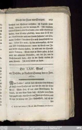 Der LXIV. Brief an Dieselbe, zu Rochers Sontag den 21 Jun. 1671.