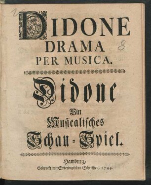 Didone : Drama Per Musica.