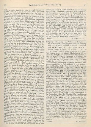 422 [Rezension] Zwingliana. Mittheilungen zur Geschichte Zwinglis und der Reformation. 1898. (Bd. I, Nr. 3 u. 4.)