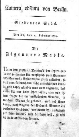 Siebentes Stück, 13. Februar 1796
