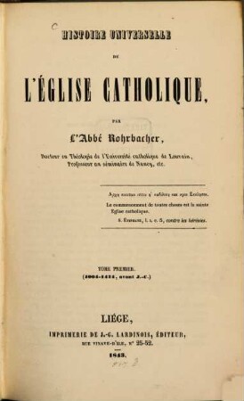 Histoire universelle de l'église catholique, 1. 4004 - 1424, avant J.-C.