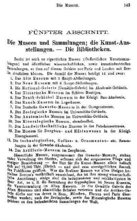 Fünfter Abschnitt. Die Museen und Sammlungen; die Kunst-Ausstellungen. - Die Bibliotheken