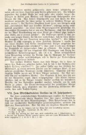 VII. Zum Wirtschaftsleben Berlins im 18. Jahrhundert