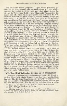 VII. Zum Wirtschaftsleben Berlins im 18. Jahrhundert