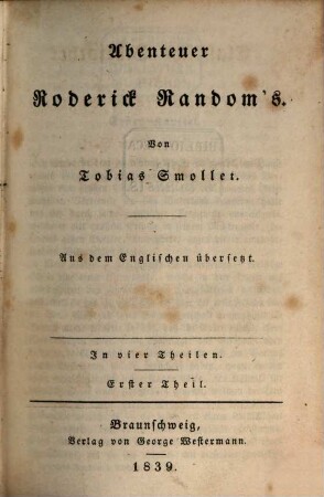 Abenteuer Roderick Random's : In vier Theilen, 1