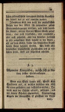 §. 3. Allgemeine Kennzeichen, welche sich zu Anfang solcher Viehkrankheiten äusseren