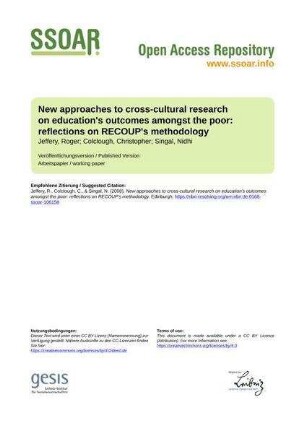 New approaches to cross-cultural research on education's outcomes amongst the poor: reflections on RECOUP's methodology