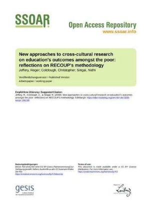 New approaches to cross-cultural research on education's outcomes amongst the poor: reflections on RECOUP's methodology