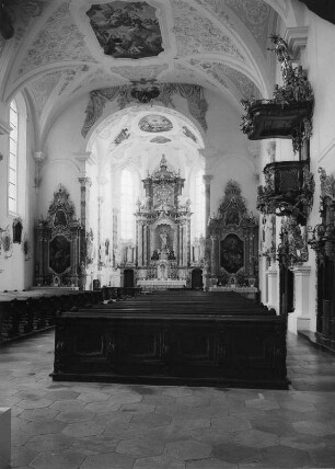 Mödingen. Dominikanerinnenkloster Maria Mödingen. Klosterkirche Mariä Himmelfahrt (1716-1718; D. Zimmermann). Inneres zum Altar