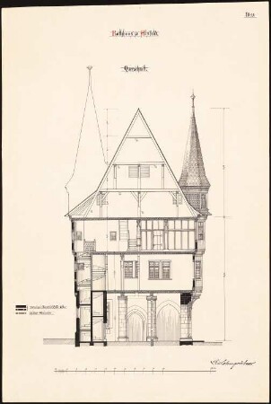 Rathaus, Alsfeld: Querschnitt 1:50, mit Bauteilen ab 1512