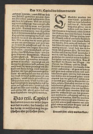 Das xxii. Capitel des dritten tractats/ würt sagen von den wunden des bauchs / und der derm/ ...