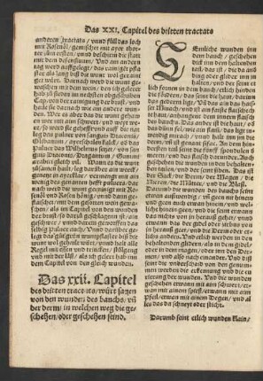 Das xxii. Capitel des dritten tractats/ würt sagen von den wunden des bauchs / und der derm/ ...