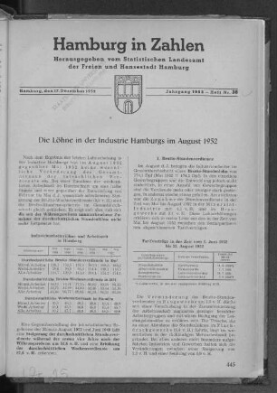 Die Löhne in der Industrie Hamburgs im August 1952