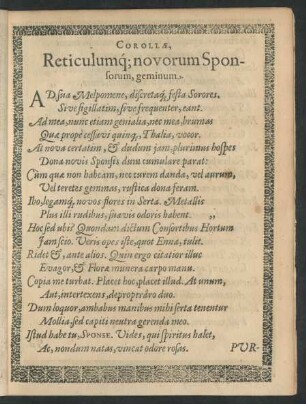 Corollae, Reticulumq[ue] novorum Sponsorum, geminum.