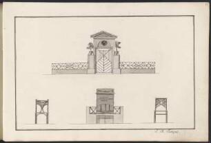 Detailzeichnungen von Gebäudeteilen, Federzeichnung, bis 1802 : Band 1: Seiten 19 und 21: [Detailzeichnungen von Gebäudeteilen] / M. Donath; J. R. Tempel. - [Annaburg]. - 2 Blatt ; Handzeichnung