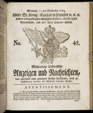 No. 45. Montags, den 5ten November 1764.