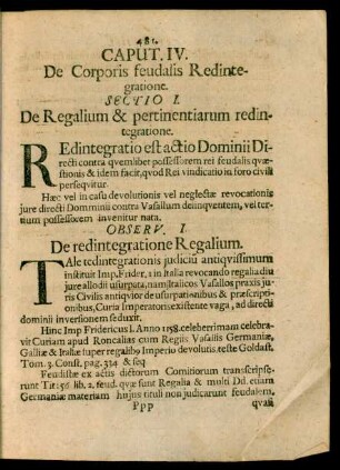 Sectio I. De Regalium & pertinentiarum redintegratione