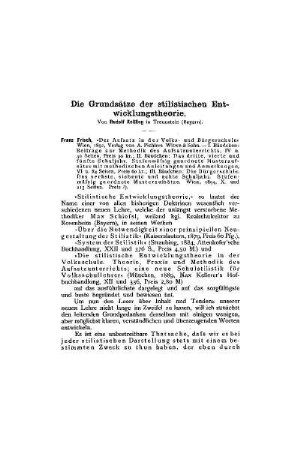 Die Grundlagen der stilistischen Entwicklungstheorien
