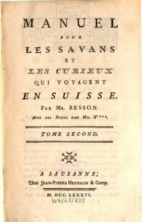 Manuel pour les savans et les curieux qui voyagent en Suisse, 2