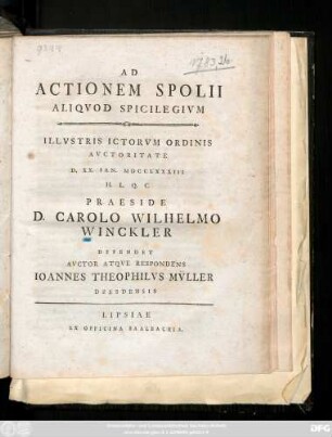 Ad Actionem Spolii Aliqvod Spicilegivm