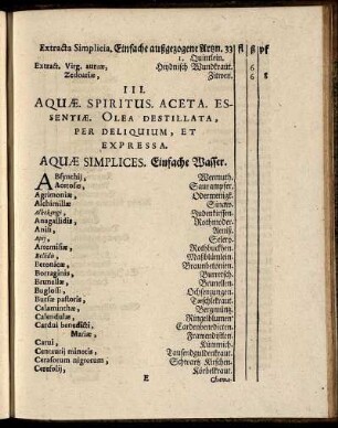 III. Aquæ. Spiritus Aceta Essentiæ Olea Destillata, ...