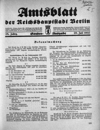 Sonderausgabe, 29. Juli 1937