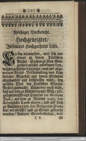 Nöthiger Vorbericht