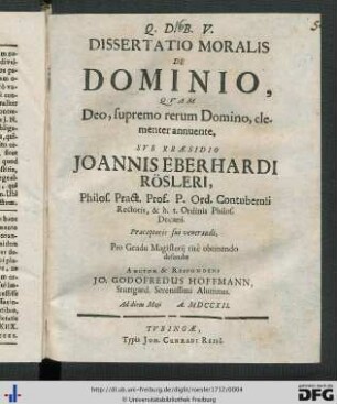 Dissertatio Moralis De Dominio