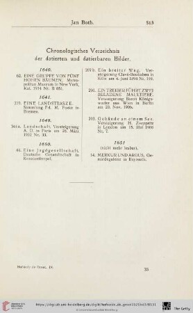 Chronologisches Verzeichnis der datierten und datierbaren Bilder
