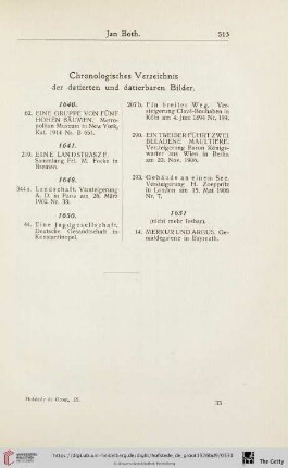 Chronologisches Verzeichnis der datierten und datierbaren Bilder