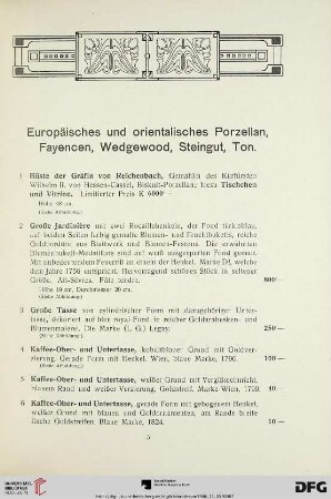 Europäisches und orientalisches Porzellan, Fayencen, Wedgewood, Steingut, Ton (Nr. 1-245)