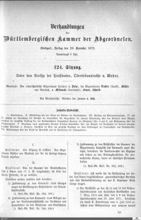 124. Sitzung, Stuttgart, 20.12.1872