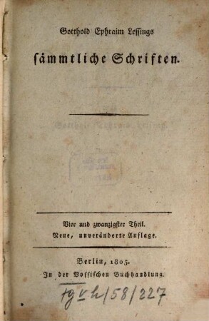 Gotthold Ephraim Lessings sämmtliche Schriften, 24