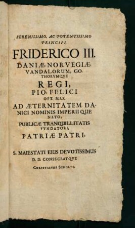 Serenissimo, ac Potentissimo Principi, Friderico III...