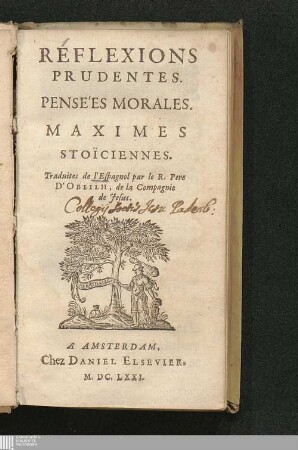 Réflexions Prudentes. Pensées Morales. Maximes Stoïciennes