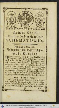 Kaiserl. Königl. Vorder-Oesterreichischer Schematismus.