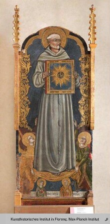 Bernhard von Siena, das Christusmonogramm haltend