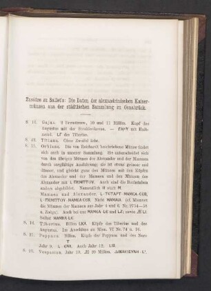 Zusätze zu Sallet's: Die Daten der alexandrinischen Kaisermünzen aus der städtischen Sammlung zu Osnabrück