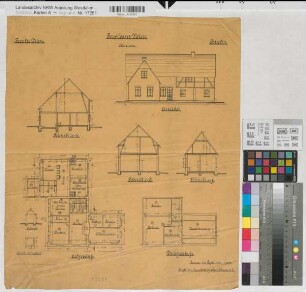 Velen (Velen) Bauentwurf des Forsthauses Ansicht, Schnitte, Grundrisse 1904 1 : 100 54 x 46 Zeichnung Landsberg-Velensches Bauamt Landsberg-Velen