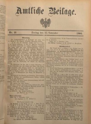16: Beilage vom Freitag, 23. November 1906