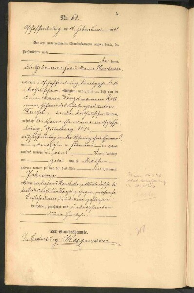 Standesamtsbuch der Stadt Aschaffenburg: Geburten 365/1900 - 184/1901