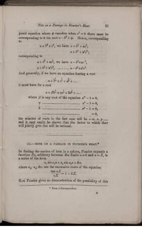 III. Note on passage in Fourier's heat.