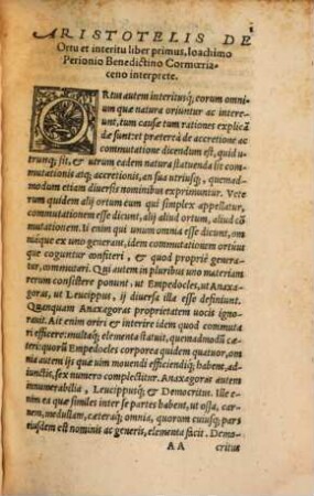 Aristotelis De Ortu & interitv Libri Dvo
