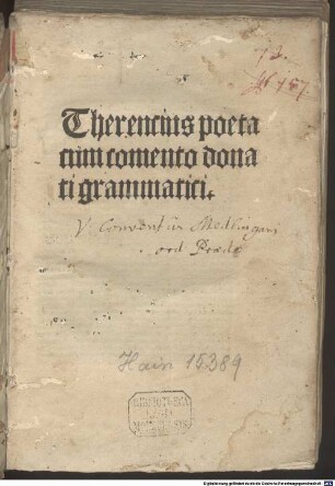 Comoediae : mit Kommentar von Aelius Donatus und Johannes Calphurnius (zu Heauton Timorumenos)